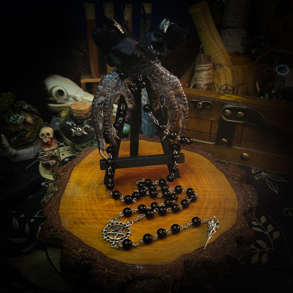 Universal Witch Altar Box — handmade witch altar box, made to order. Custom portable ritual space with pendulum board, obsidian scrying mirror, spell jars, wand, crystals, bones and symbolic elements. Dark witchcraft commission by Morbid Oddities.