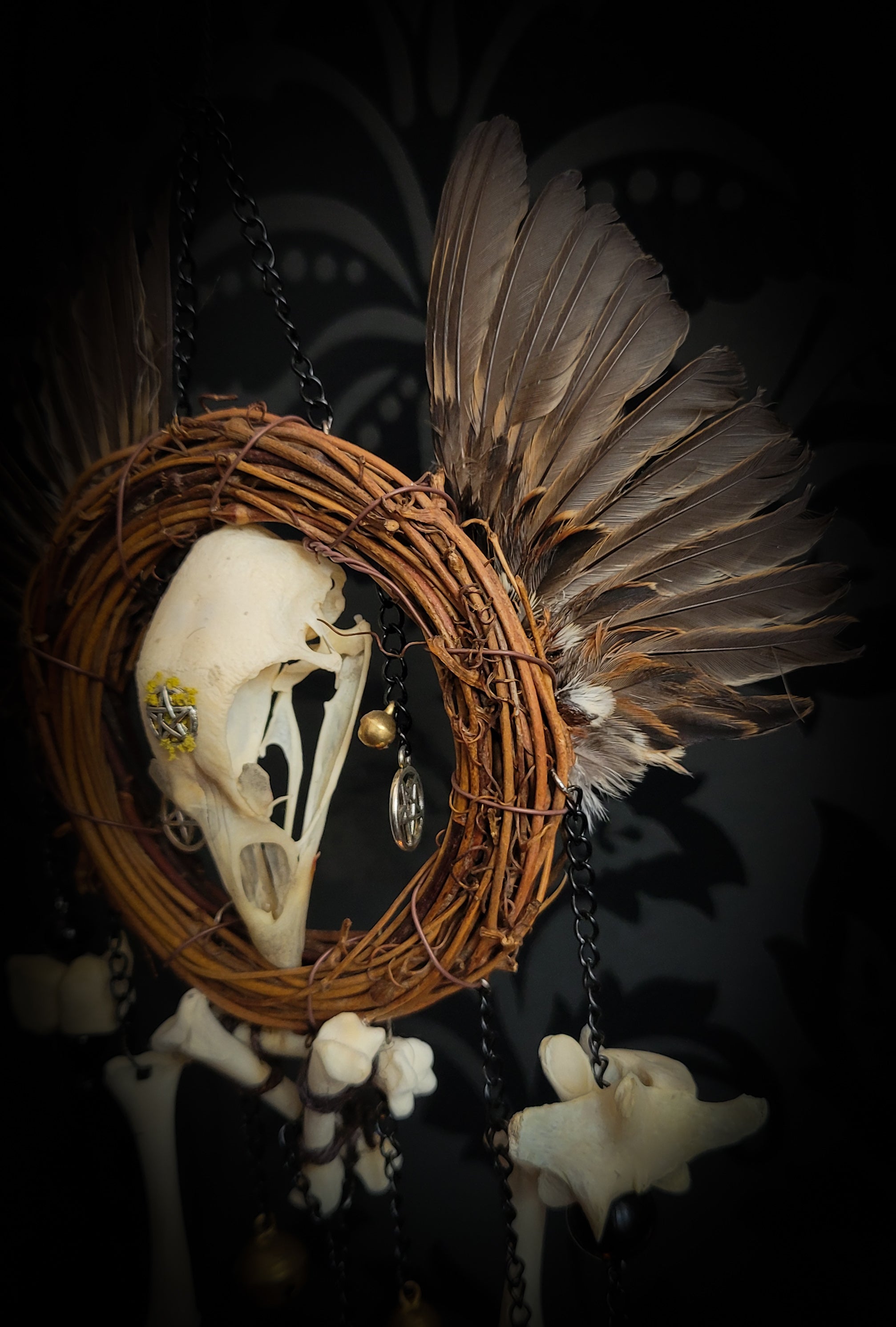 Witch Bell — handmade protective witch bells, made to order. Unique ritual charm with metal bells, bones and symbolic elements, designed for doorways, altars and ritual spaces. Handcrafted occult decor by Morbid Oddities