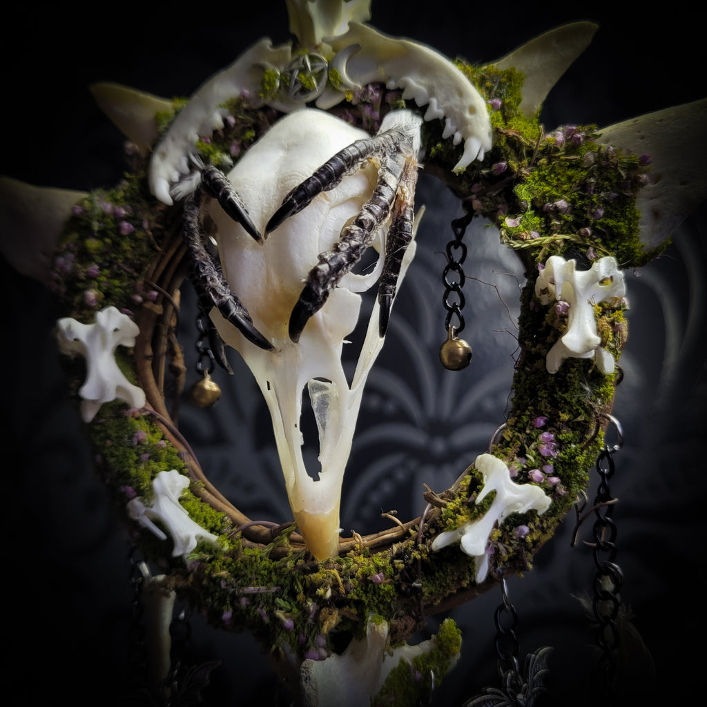 Witch Bell — handmade protective witch bells, made to order. Unique ritual charm with metal bells, bones and symbolic elements, designed for doorways, altars and ritual spaces. Handcrafted occult decor by Morbid Oddities
