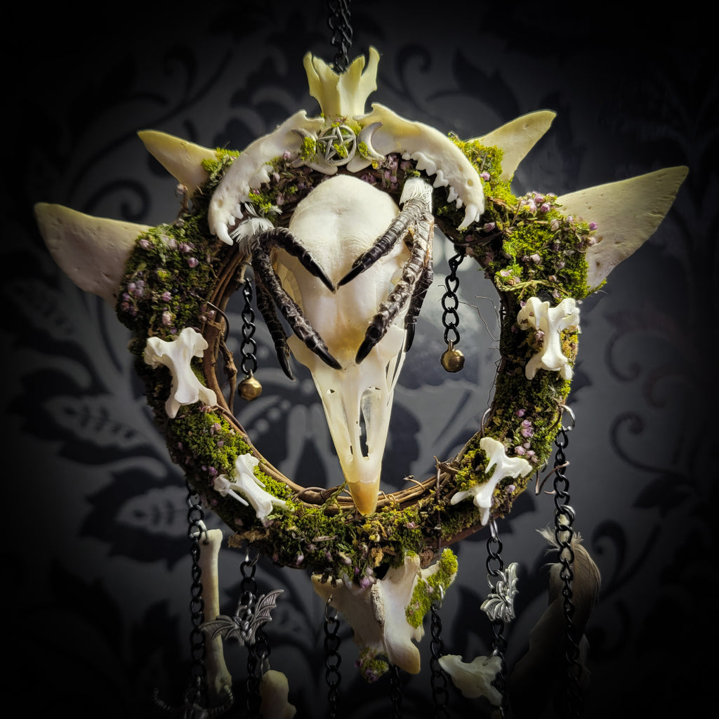 Witch Bell — handmade protective witch bells, made to order. Unique ritual charm with metal bells, bones and symbolic elements, designed for doorways, altars and ritual spaces. Handcrafted occult decor by Morbid Oddities