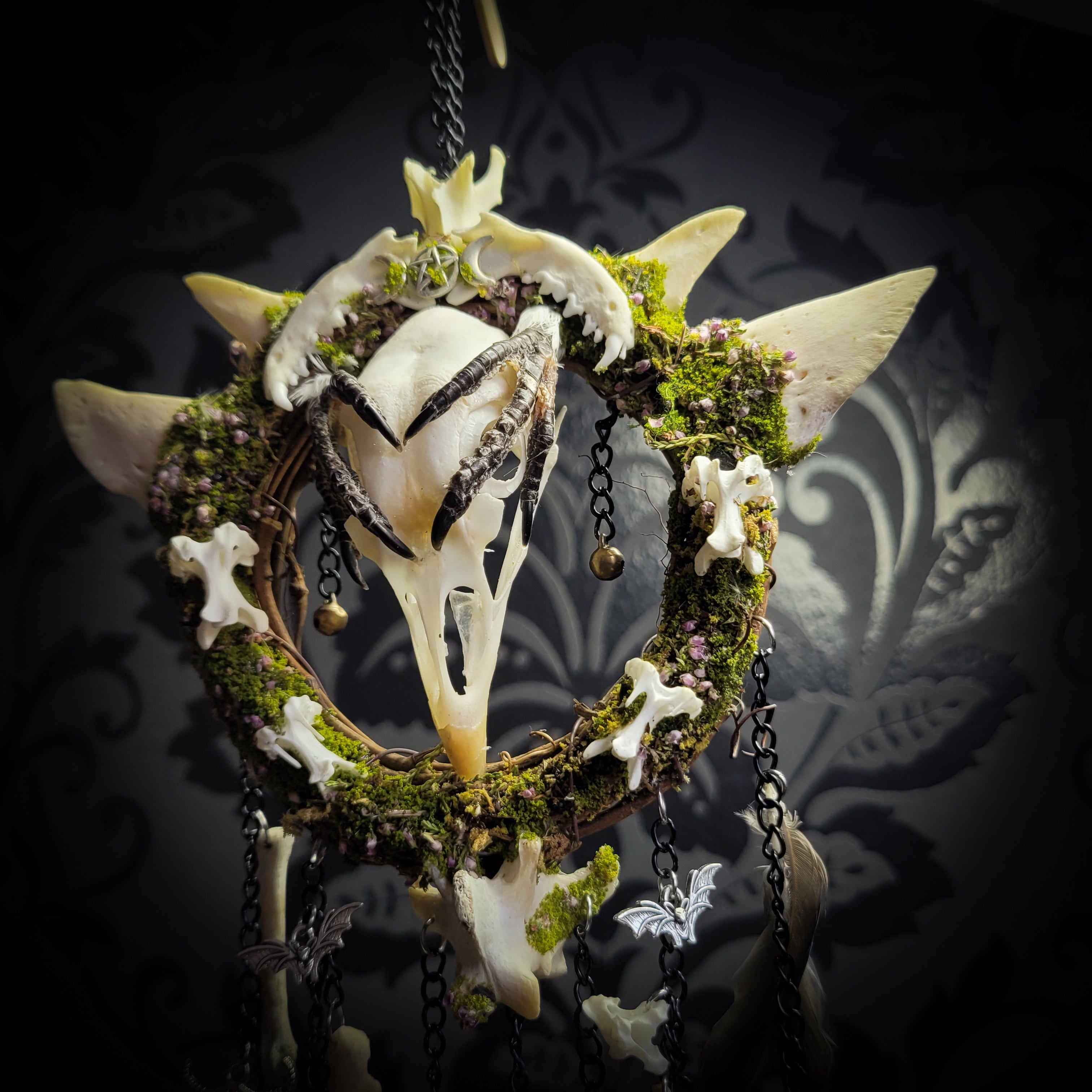 Witch Bell — handmade protective witch bells, made to order. Unique ritual charm with metal bells, bones and symbolic elements, designed for doorways, altars and ritual spaces. Handcrafted occult decor by Morbid Oddities