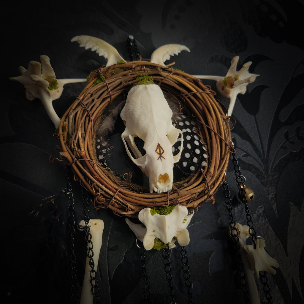 Witch Bell — handmade protective witch bells, made to order. Unique ritual charm with metal bells, bones and symbolic elements, designed for doorways, altars and ritual spaces. Handcrafted occult decor by Morbid Oddities