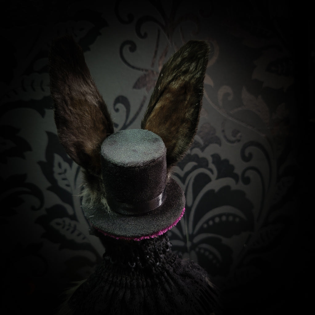 Silent Companion — handmade gothic art doll, made to order. One-of-a-kind puppet with real animal skull on antique decorative base, fully handmade original character. Dark collectible sculpture by Morbid Oddities.