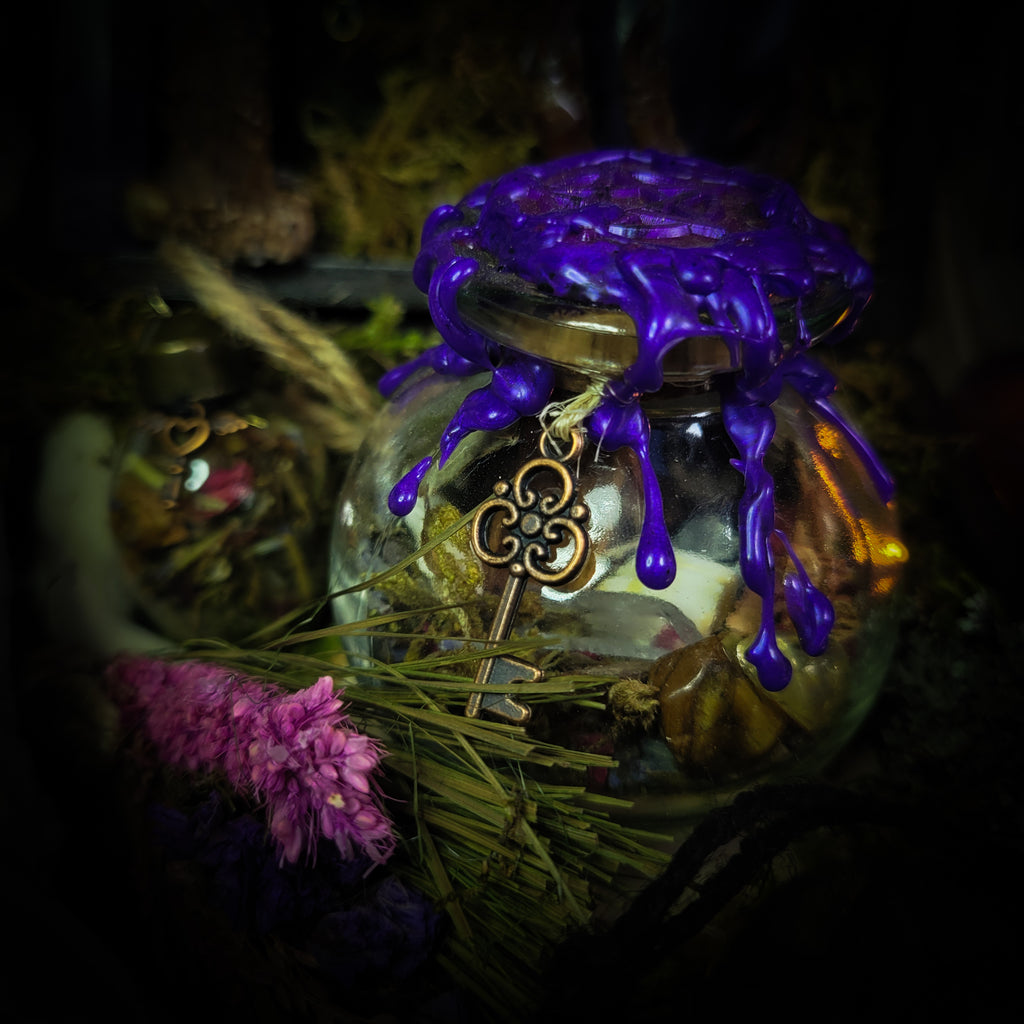 Deity Devotion Casket — handmade gothic deity altar casket, made to order. Fully custom devotional box with handcrafted wooden base, symbolic elements, spell jars, bones, crystals and ritual objects. Dark witchcraft commission by Morbid Oddities.