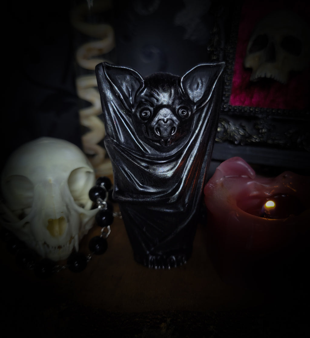 Nocturna Custodia — handmade gothic bat sculpture, dark metallic finish, nocturnal altar decor, made to order, Morbid Oddities

