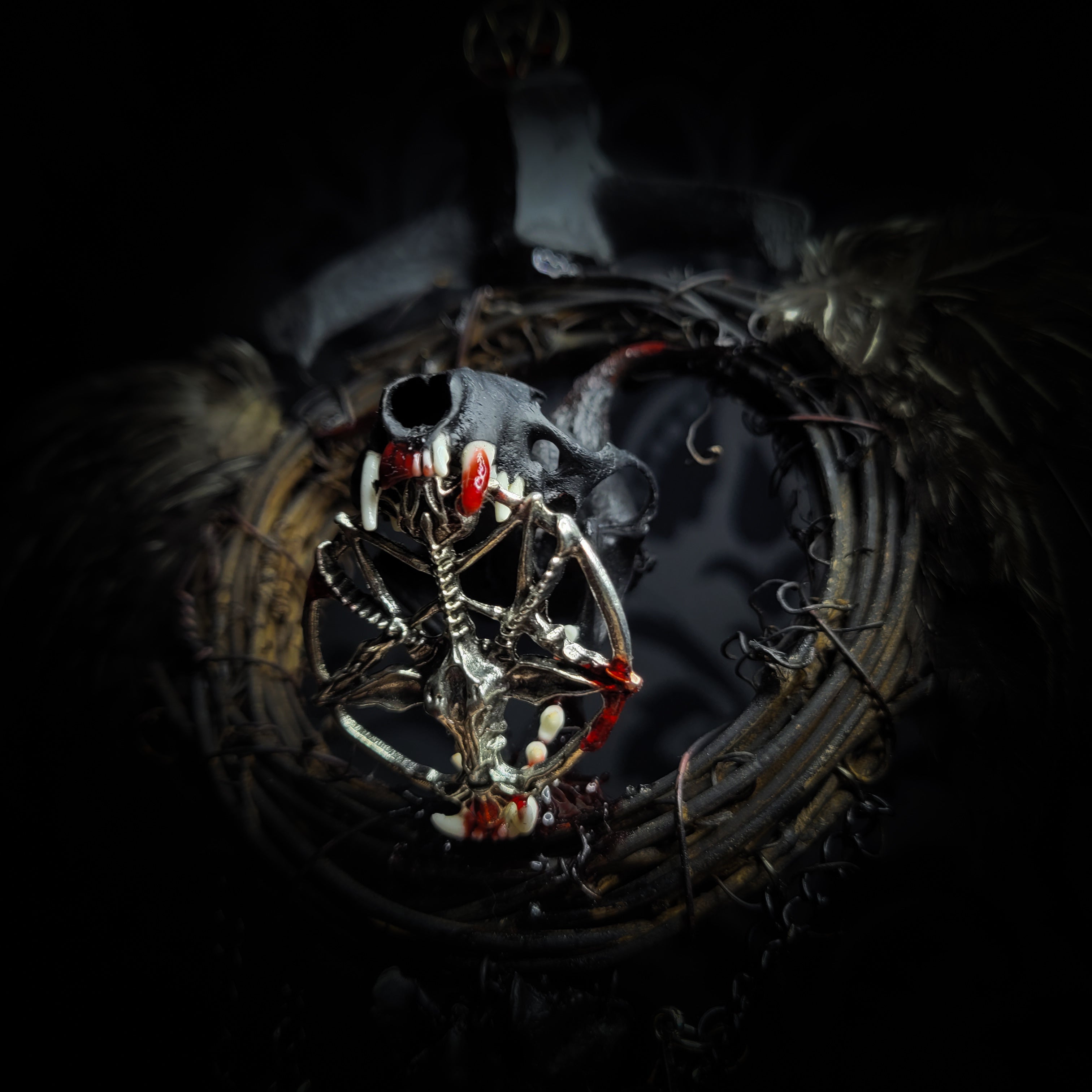 Witch Bell — handmade protective witch bells, made to order. Unique ritual charm with metal bells, bones and symbolic elements, designed for doorways, altars and ritual spaces. Handcrafted occult decor by Morbid Oddities