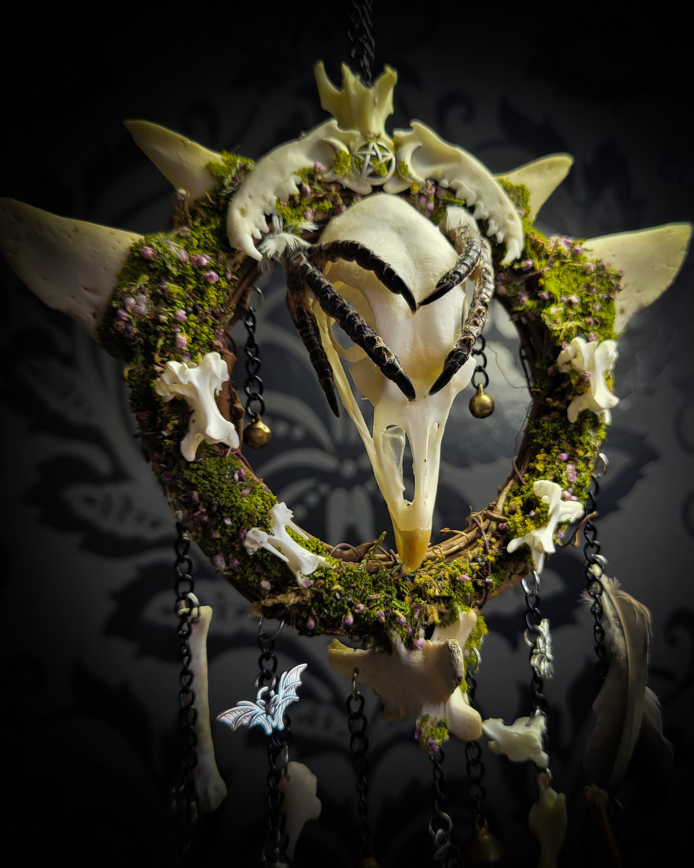 Witch Bell — handmade protective witch bells, made to order. Unique ritual charm with metal bells, bones and symbolic elements, designed for doorways, altars and ritual spaces. Handcrafted occult decor by Morbid Oddities
