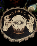 Handmade gothic pyrography on natural wood — custom occult, deity and witchcraft designs hand-burned to order, altar decor and ritual art