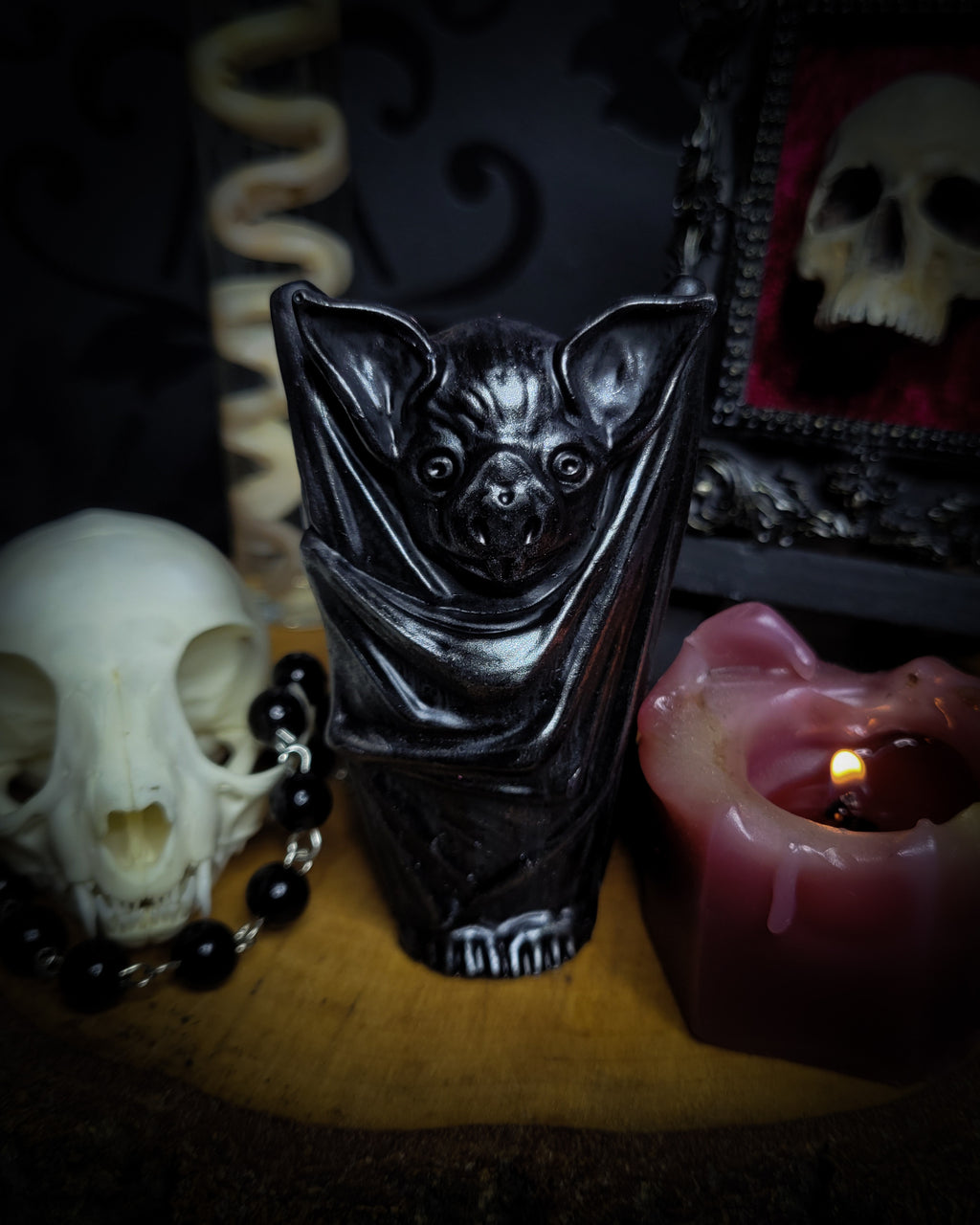 Nocturna Custodia — handmade gothic bat sculpture, dark metallic finish, nocturnal altar decor, made to order, Morbid Oddities
