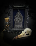Handmade gothic shadowbox — cast cathedral motif on deep velvet, ornate baroque frame, made to order, 12x10cm
