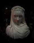 Handmade gothic veiled female bust sculpture — stone-like finish, funerary-inspired aesthetic, made to order