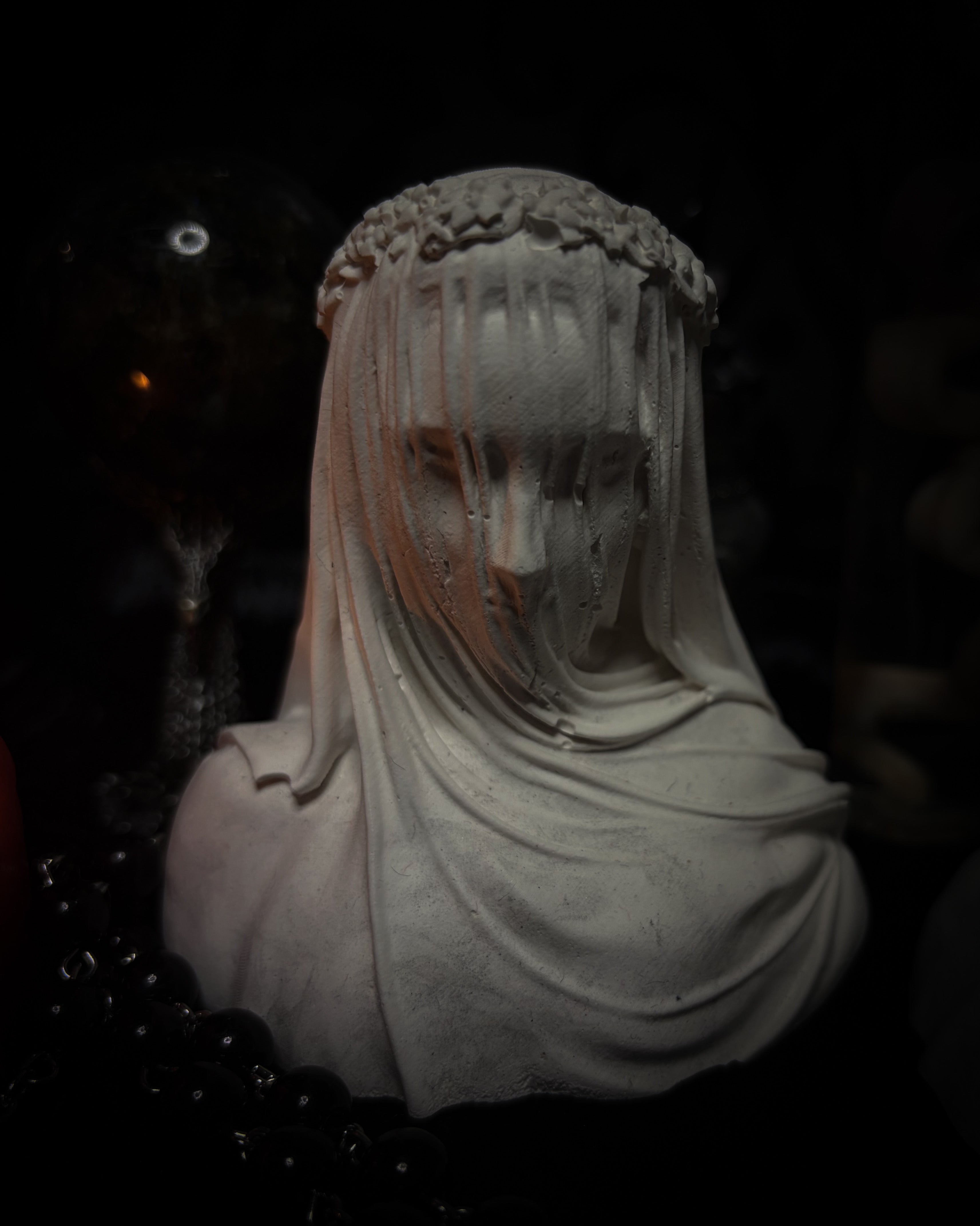 Handmade gothic veiled female bust sculpture — stone-like finish, funerary-inspired aesthetic, made to order