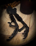Crow's Claw Earrings | handmade taxidermy jewellery — real preserved crow feet with black lace and hook earrings | Morbid Oddities
