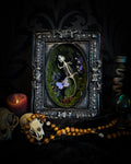 Viridis Somnia | handmade gothic shadowbox with agama skeleton, resin lake surface, blue butterfly and moss | Morbid Oddities
