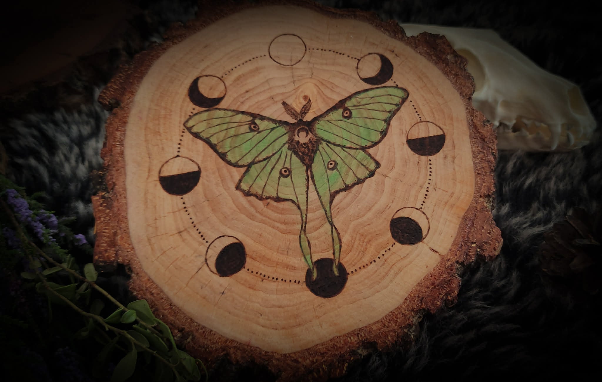 Handmade gothic pyrography on natural wood — custom occult, deity and witchcraft designs hand-burned to order, altar decor and ritual art