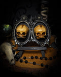 Kindred Remains by Morbid Oddities, a handmade gothic double frame with cast skulls on velvet, available with newborn skulls, adult skulls or a mixed pair