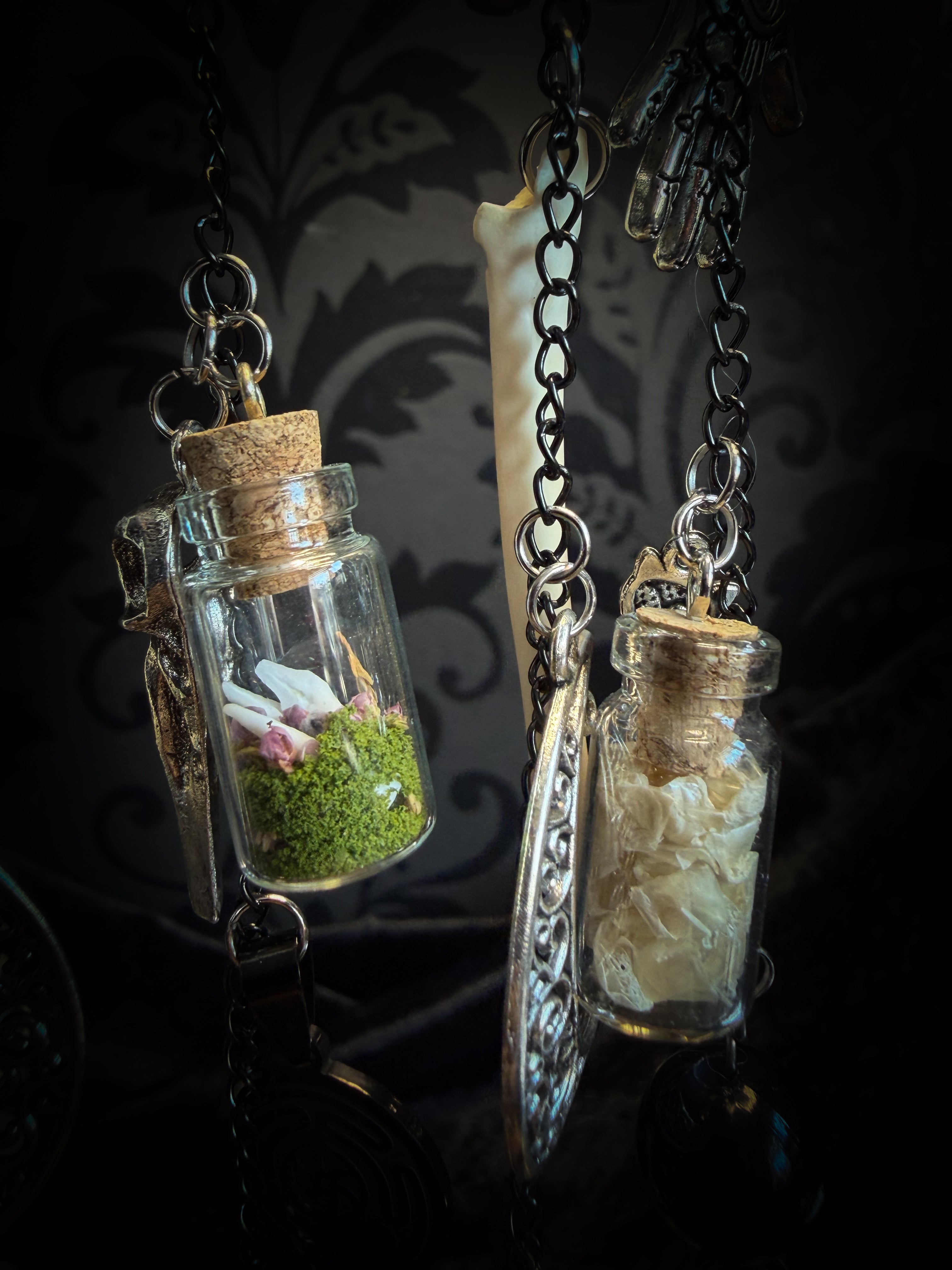 Witch Bell — handmade protective witch bells, made to order. Unique ritual charm with metal bells, bones and symbolic elements, designed for doorways, altars and ritual spaces. Handcrafted occult decor by Morbid Oddities