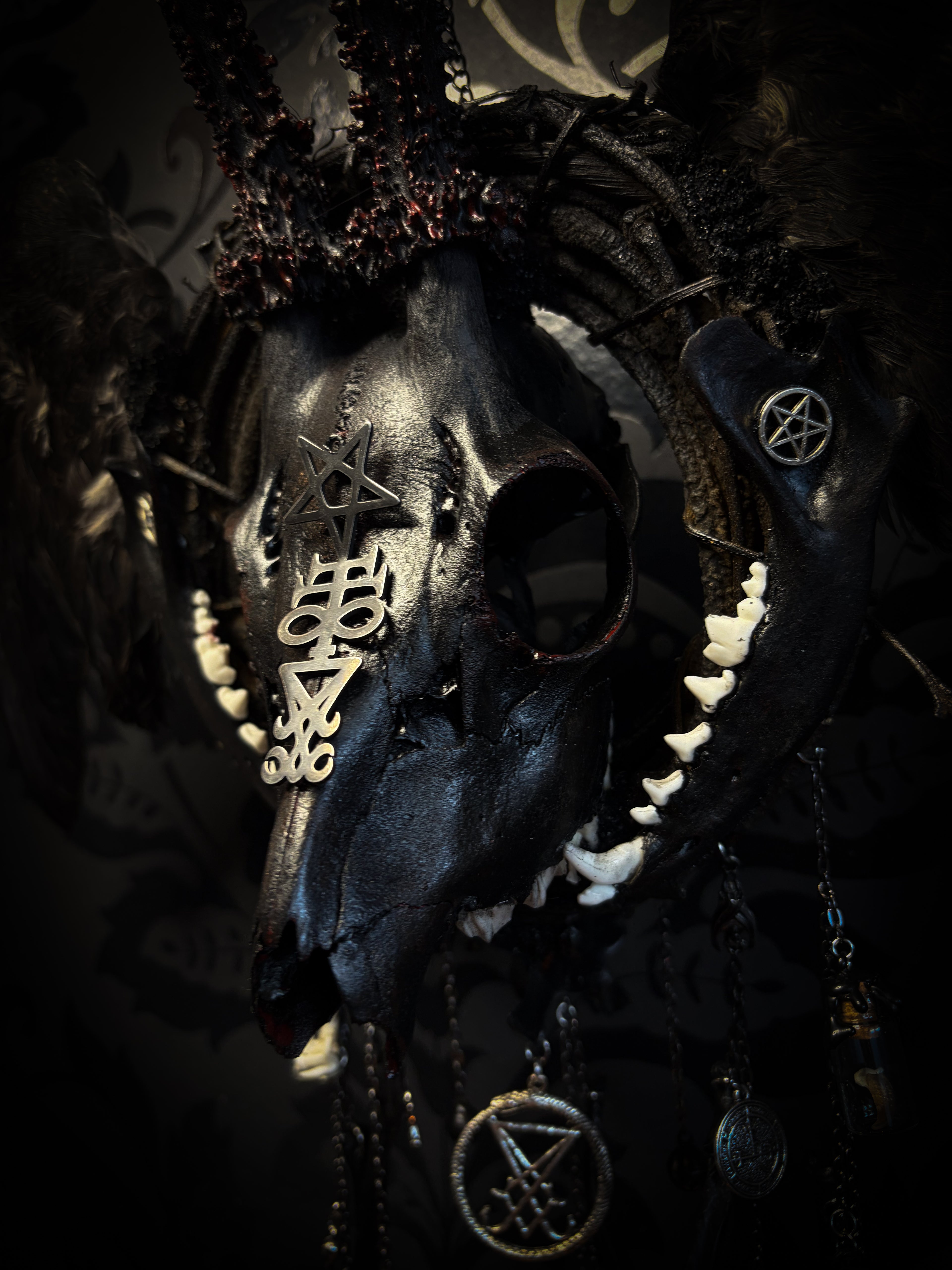 Witch Bell — handmade protective witch bells, made to order. Unique ritual charm with metal bells, bones and symbolic elements, designed for doorways, altars and ritual spaces. Handcrafted occult decor by Morbid Oddities