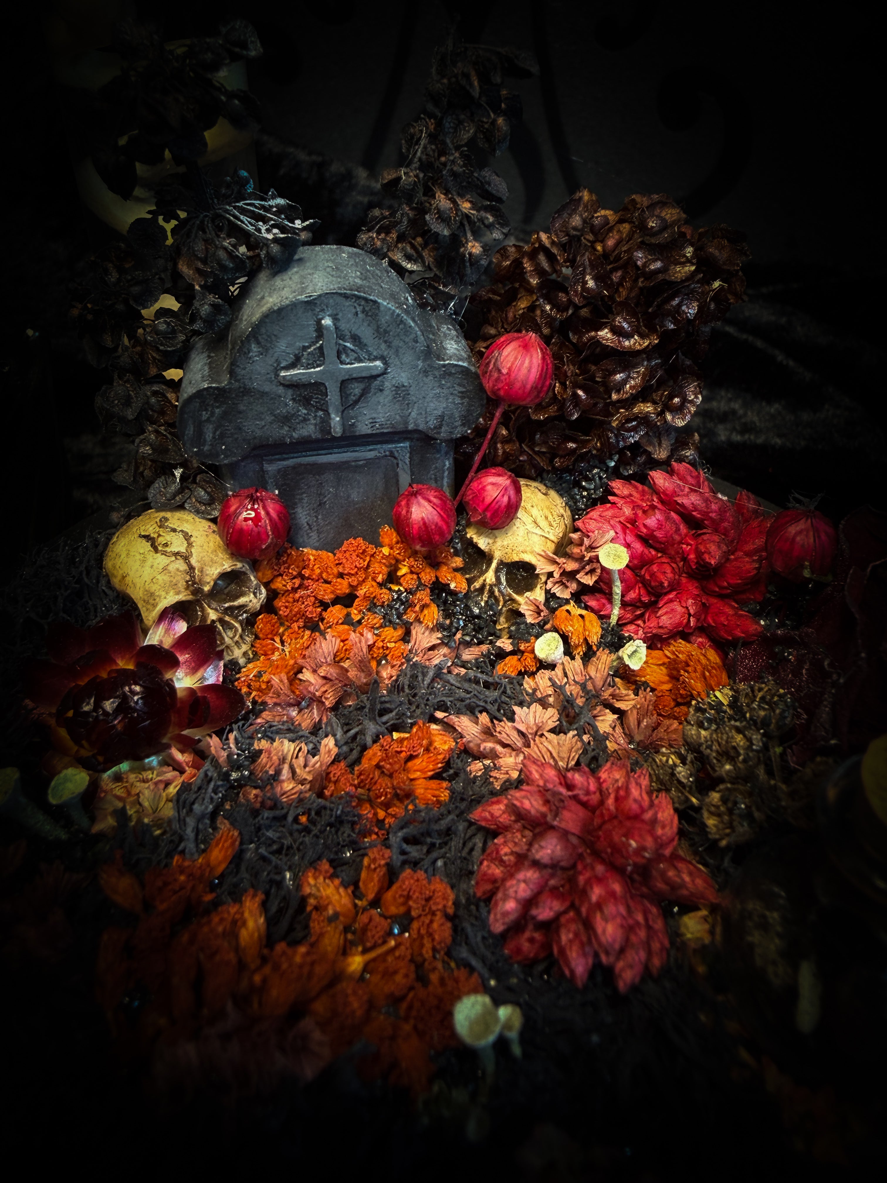 Autumnal Cemetery | Bats — handmade bat skeleton glass dome with autumnal botanicals, gothic decor by Morbid Oddities