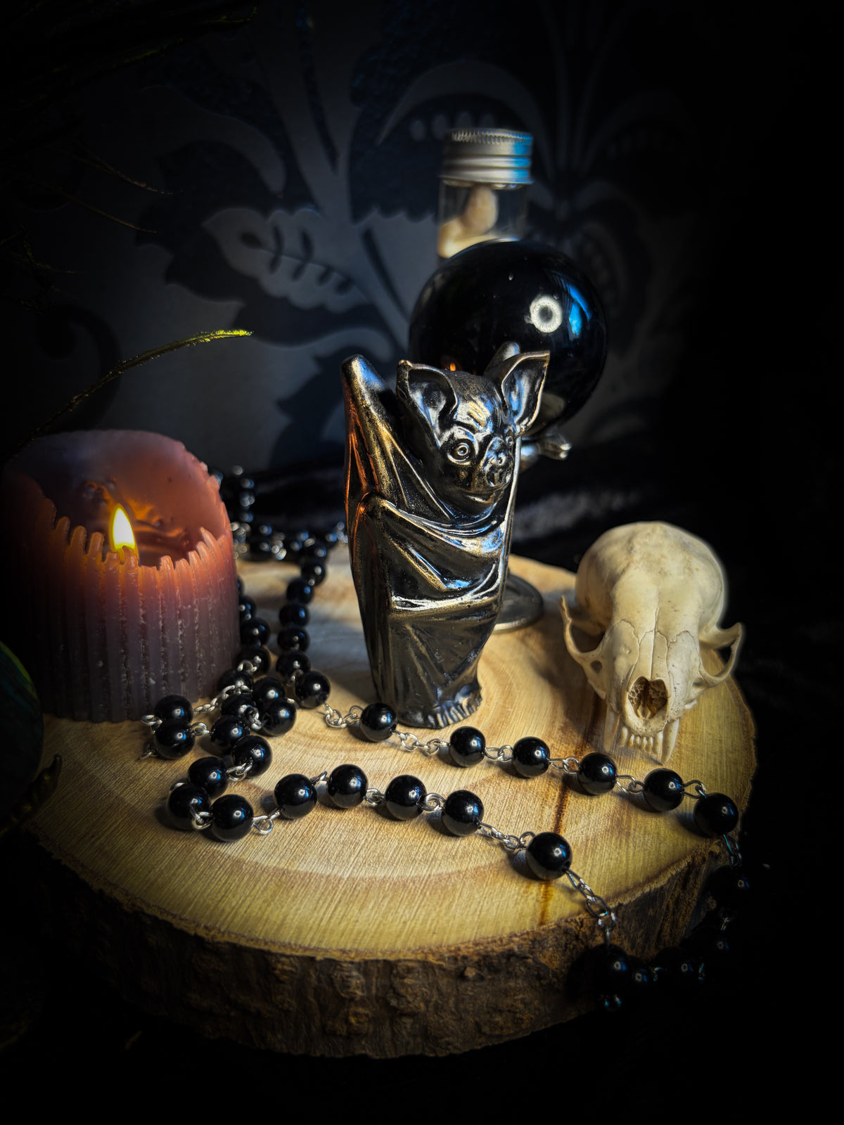 Handmade gothic bat sculpture, gold finish, hand-painted, dark nocturnal altar decor | Morbid Oddities

