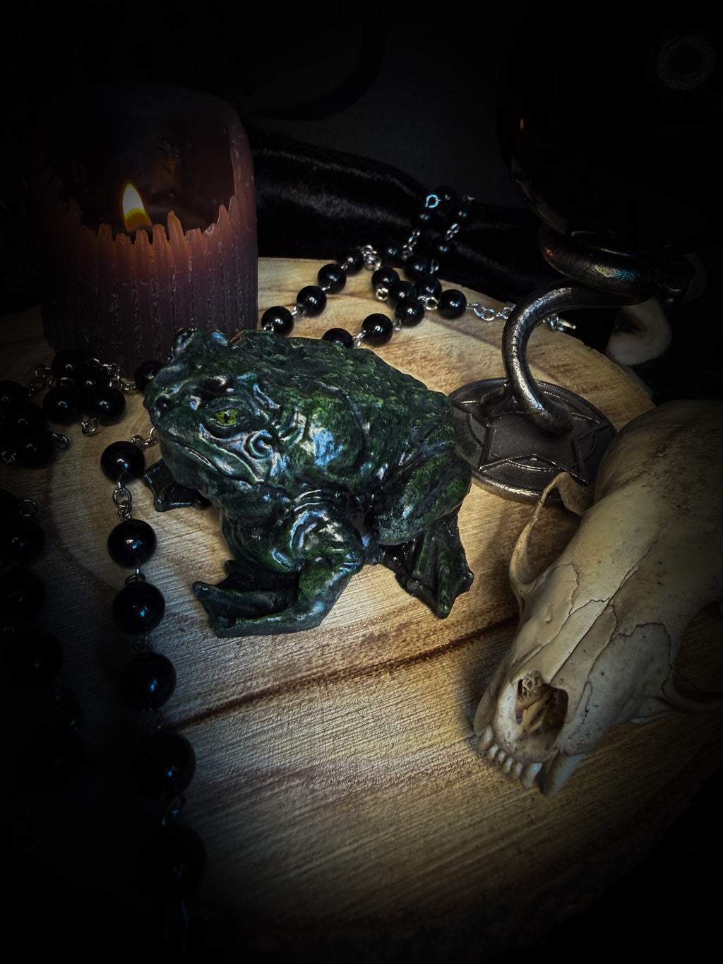 Handmade gothic toad figurine sculpture, hand-painted, whimsical dark decor | Morbid Oddities
