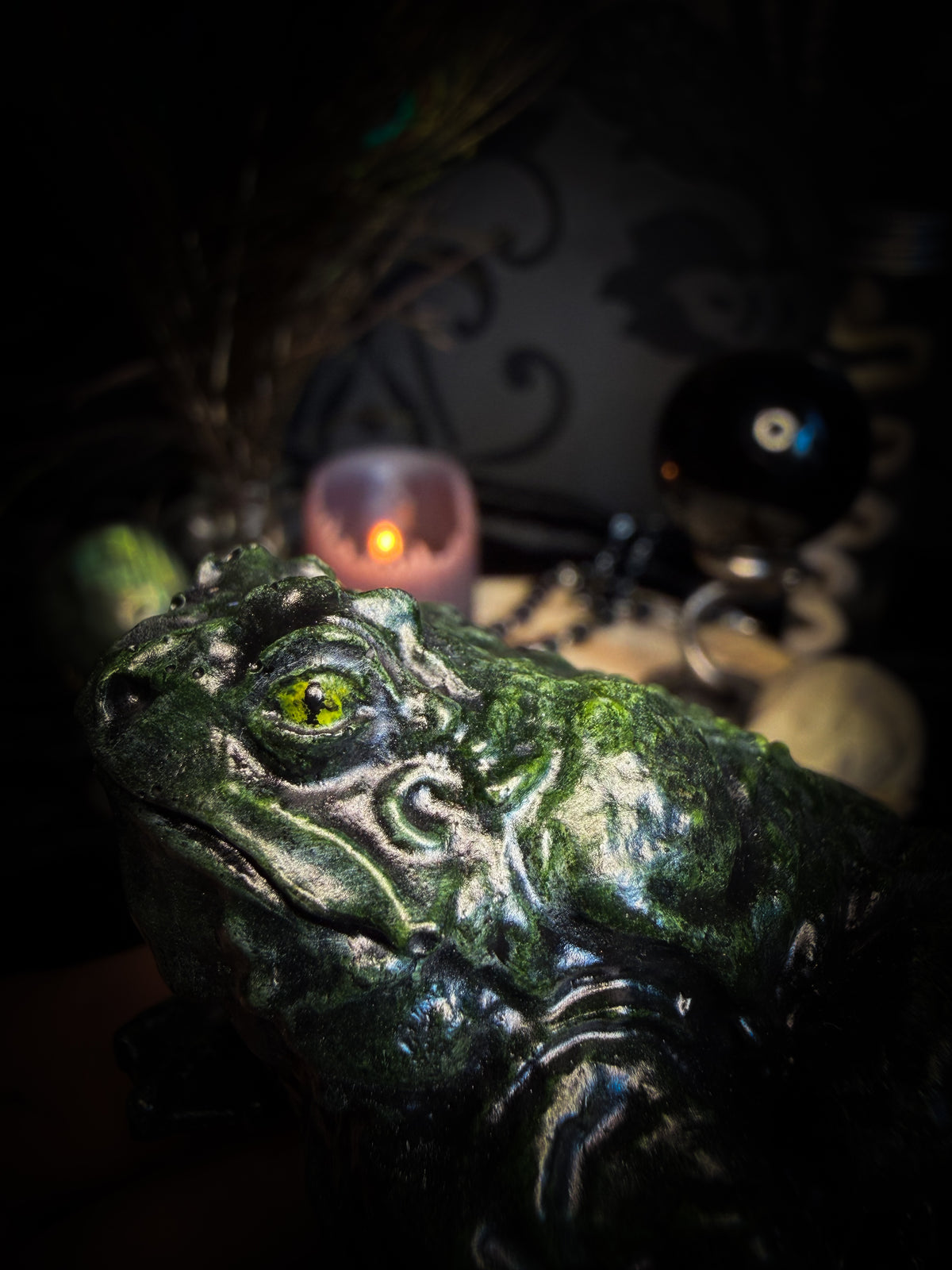 Handmade gothic toad figurine sculpture, hand-painted, whimsical dark decor | Morbid Oddities