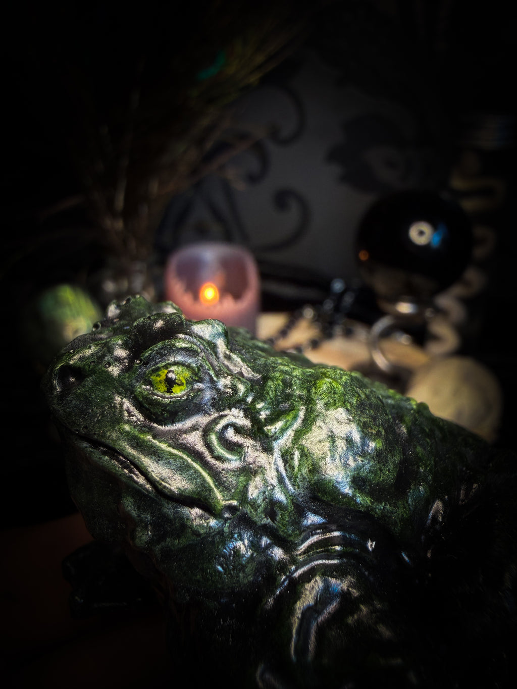 Handmade gothic toad figurine sculpture, hand-painted, whimsical dark decor | Morbid Oddities