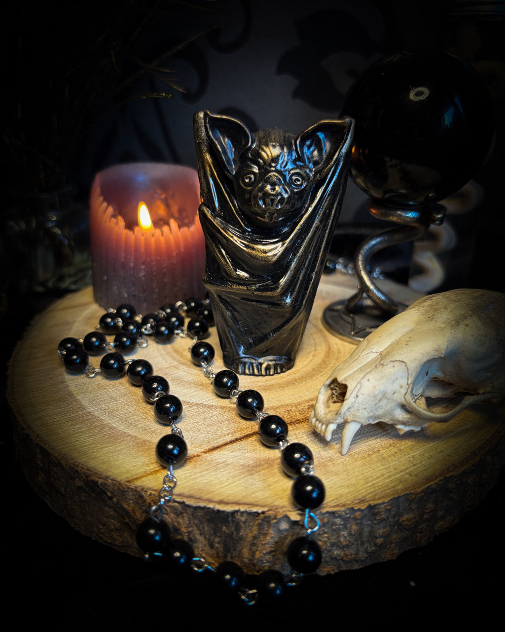 Handmade gothic bat sculpture, gold finish, hand-painted, dark nocturnal altar decor | Morbid Oddities

