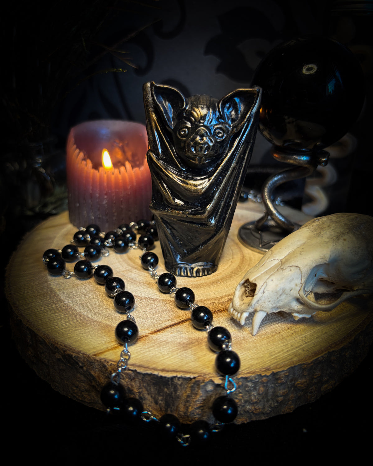 Handmade gothic bat sculpture, gold finish, hand-painted, dark nocturnal altar decor | Morbid Oddities


